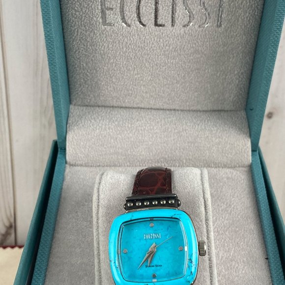 Vintage Beautiful Ecclissi Sterling Silver 925 Electric Blue Turquoise Watch - Picture 12 of 12